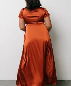 BB Custom Krystal Satin Wrap Gown | Copper Dresses