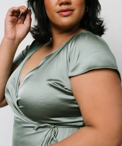 BB Custom Dresses Krystal Satin Wrap Gown | Eucalyptus