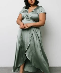 BB Custom Dresses Krystal Satin Wrap Gown | Eucalyptus