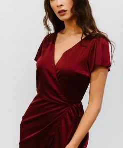 BB Custom Krystal Satin Wrap Gown | Wine 12 BB Custom Krystal Satin Wrap Gown | Wine