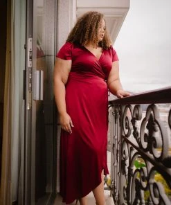 BB Custom Krystal Satin Wrap Gown | Wine 15 BB Custom Krystal Satin Wrap Gown | Wine