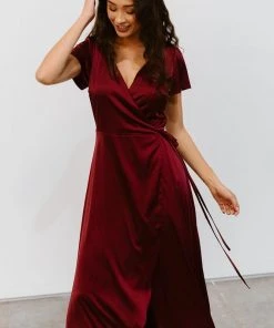 BB Custom Krystal Satin Wrap Gown | Wine 14 BB Custom Krystal Satin Wrap Gown | Wine