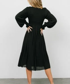 IL Lainey Smocked Dotted Midi Dress | Black