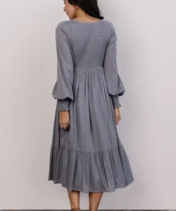 IL Lainey Smocked Dotted Midi Dress | Dusty Blue Dresses 3 IL Lainey Smocked Dotted Midi Dress | Dusty Blue Dresses