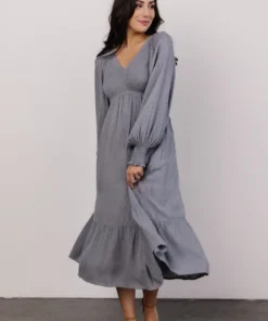 IL Lainey Smocked Dotted Midi Dress | Dusty Blue Dresses 5 IL Lainey Smocked Dotted Midi Dress | Dusty Blue Dresses