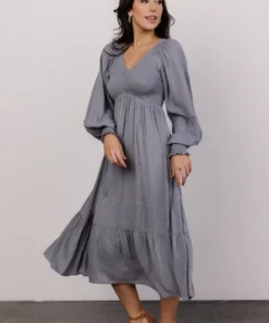 IL Lainey Smocked Dotted Midi Dress | Dusty Blue Dresses 4 IL Lainey Smocked Dotted Midi Dress | Dusty Blue Dresses
