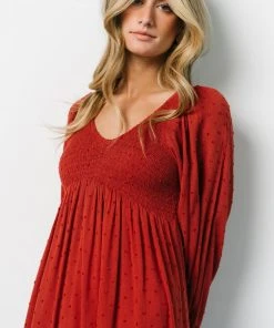 IL Lainey Smocked Dotted Midi Dress | Rust