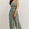 KM Lana Halter Jumpsuit | Green Floral Boho