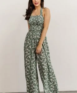 KM Lana Halter Jumpsuit | Green Floral Boho