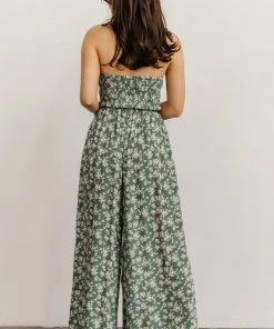 KM Lana Halter Jumpsuit | Green Floral Boho