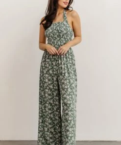 KM Lana Halter Jumpsuit | Green Floral Boho