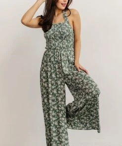 KM Lana Halter Jumpsuit | Green Floral Boho