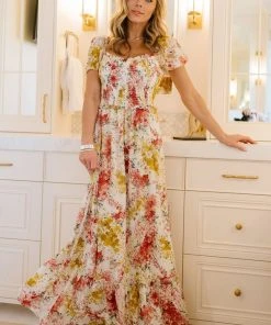 BB Custom Dresses Larissa Maxi Dress | Berry And Golden Floral
