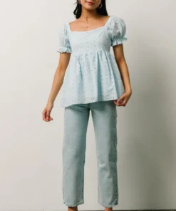 IL Tops Lauren Eyelet Babydoll Top | Powder Blue