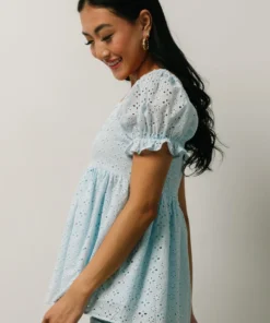 IL Tops Lauren Eyelet Babydoll Top | Powder Blue