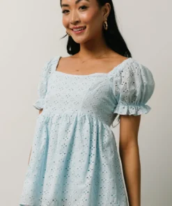 IL Tops Lauren Eyelet Babydoll Top | Powder Blue