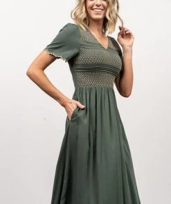 POL Leeds Smocked Maxi Dress | Green