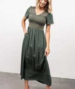 POL Leeds Smocked Maxi Dress | Green