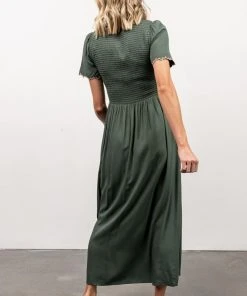 POL Leeds Smocked Maxi Dress | Green