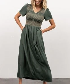 POL Leeds Smocked Maxi Dress | Green