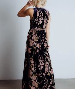 BB Custom Dresses Lennon Velvet Maxi Dress | Blue Floral