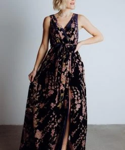 BB Custom Dresses Lennon Velvet Maxi Dress | Blue Floral