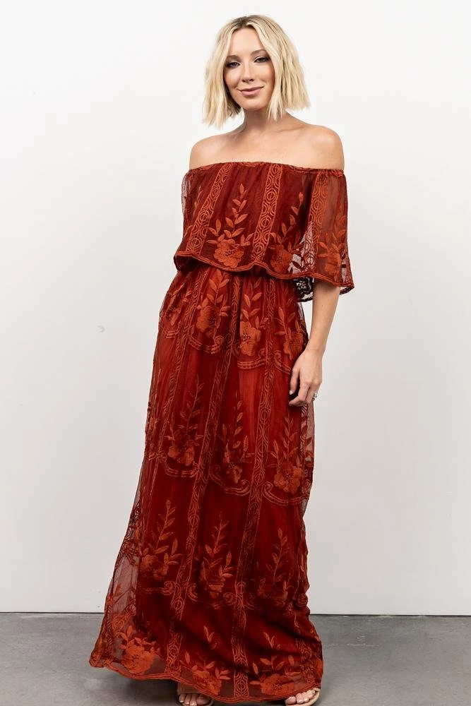 BB Custom Leon Off Shoulder Maxi Dress | Rust Dresses BB Custom Leon Off Shoulder Maxi Dress | Rust Dresses