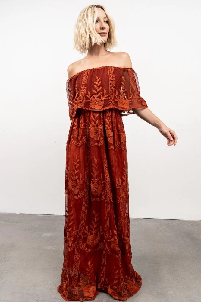 BB Custom Leon Off Shoulder Maxi Dress | Rust Dresses BB Custom Leon Off Shoulder Maxi Dress | Rust Dresses