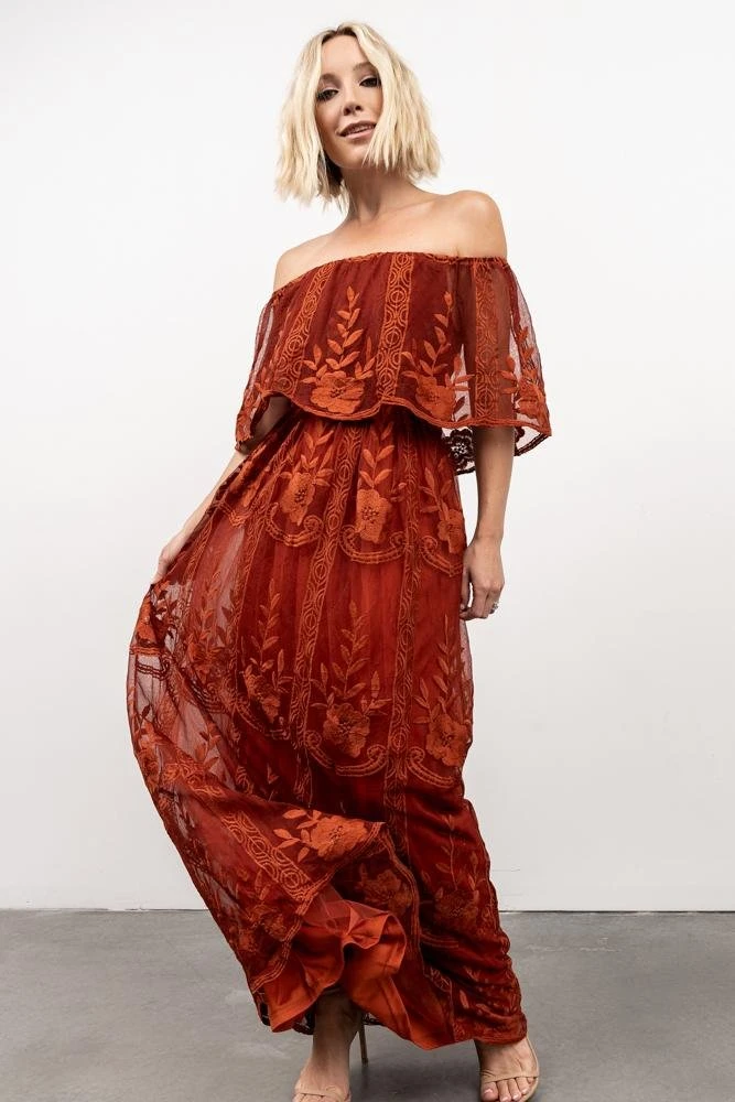 BB Custom Leon Off Shoulder Maxi Dress | Rust Dresses BB Custom Leon Off Shoulder Maxi Dress | Rust Dresses