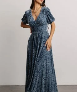 BB Custom Leslie Embossed Velvet Maxi | Blue