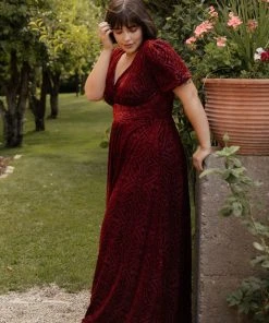 BB Custom Leslie Embossed Velvet Maxi | Crimson Dresses