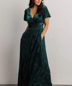 BB Custom Dresses Leslie Embossed Velvet Maxi | Emerald