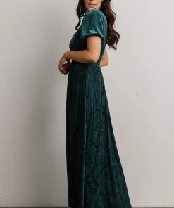 BB Custom Dresses Leslie Embossed Velvet Maxi | Emerald
