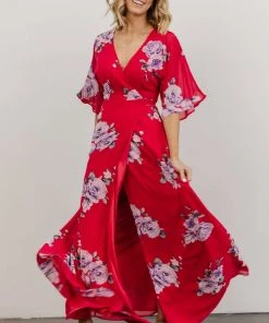 Soi Lilly Wrap Maxi Dress | Fuchsia Floral Dresses