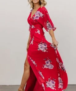 Soi Lilly Wrap Maxi Dress | Fuchsia Floral Dresses
