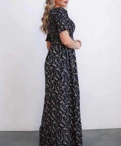 POL Lotta Smocked Maxi Dress | Black Floral Dresses