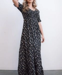 POL Lotta Smocked Maxi Dress | Black Floral Dresses