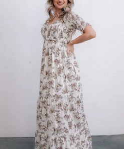 POL Lotta Smocked Maxi Dress | White Floral Dresses