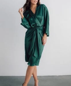 DD Luanna Satin Midi Dress | Hunter Green Dresses