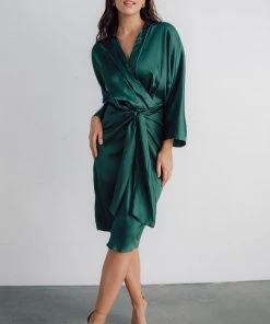 DD Luanna Satin Midi Dress | Hunter Green Dresses