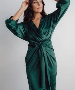 DD Luanna Satin Midi Dress | Hunter Green Dresses
