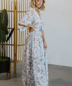 BB Custom Luca Jacquard Kimono Maxi Dress | Blue Camel