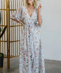 BB Custom Luca Jacquard Kimono Maxi Dress | Blue Camel