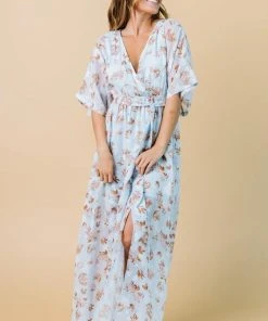 BB Custom Luca Jacquard Kimono Maxi Dress | Blue Camel