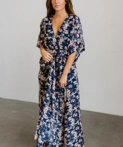 BB Custom Luca Jacquard Kimono Maxi Dress | Blue + Pink Floral Dresses 14 BB Custom Luca Jacquard Kimono Maxi Dress | Blue + Pink Floral Dresses