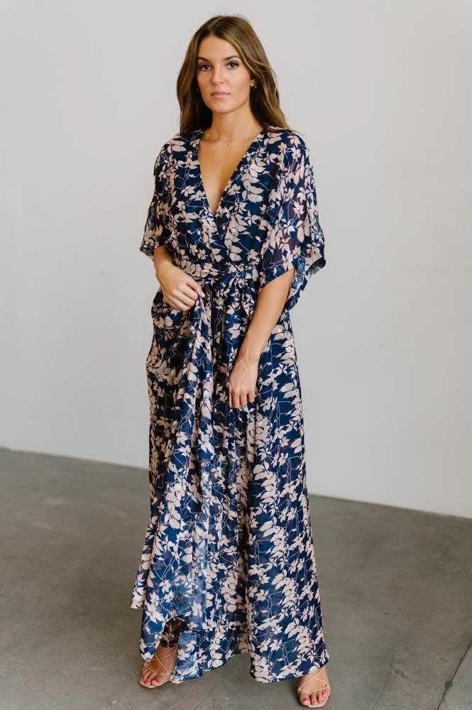 BB Custom Luca Jacquard Kimono Maxi Dress | Blue + Pink Floral Dresses 7 BB Custom Luca Jacquard Kimono Maxi Dress | Blue + Pink Floral Dresses