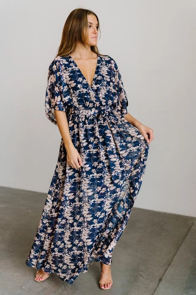 BB Custom Luca Jacquard Kimono Maxi Dress | Blue + Pink Floral Dresses 2 BB Custom Luca Jacquard Kimono Maxi Dress | Blue + Pink Floral Dresses