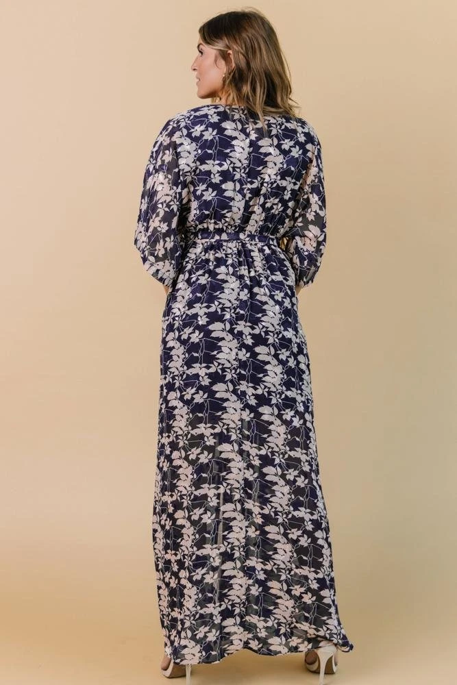 BB Custom Luca Jacquard Kimono Maxi Dress | Blue + Pink Floral Dresses 6 BB Custom Luca Jacquard Kimono Maxi Dress | Blue + Pink Floral Dresses