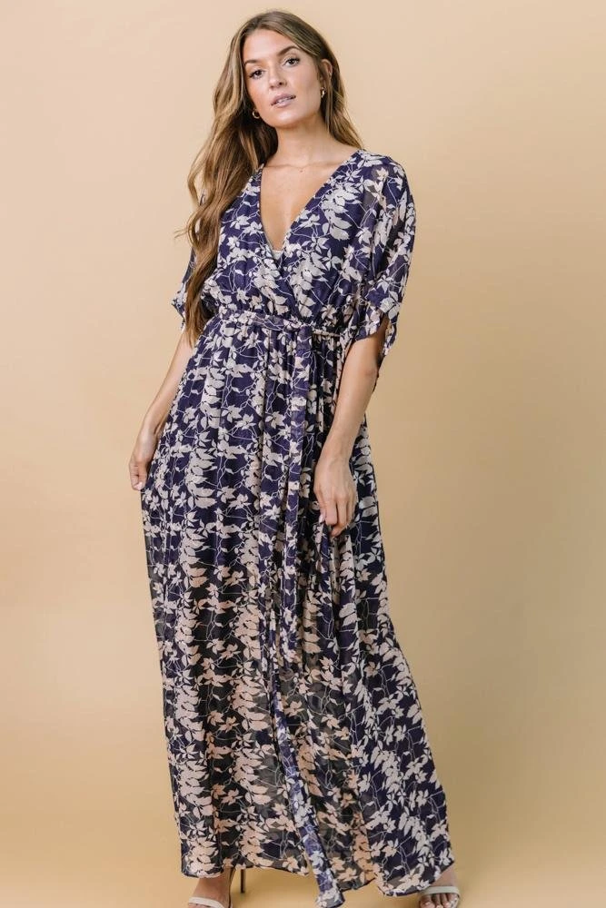 BB Custom Luca Jacquard Kimono Maxi Dress | Blue + Pink Floral Dresses 1 BB Custom Luca Jacquard Kimono Maxi Dress | Blue + Pink Floral Dresses