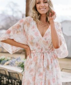 BB Custom Luca Jacquard Kimono Maxi Dress | Pastel Floral Dresses